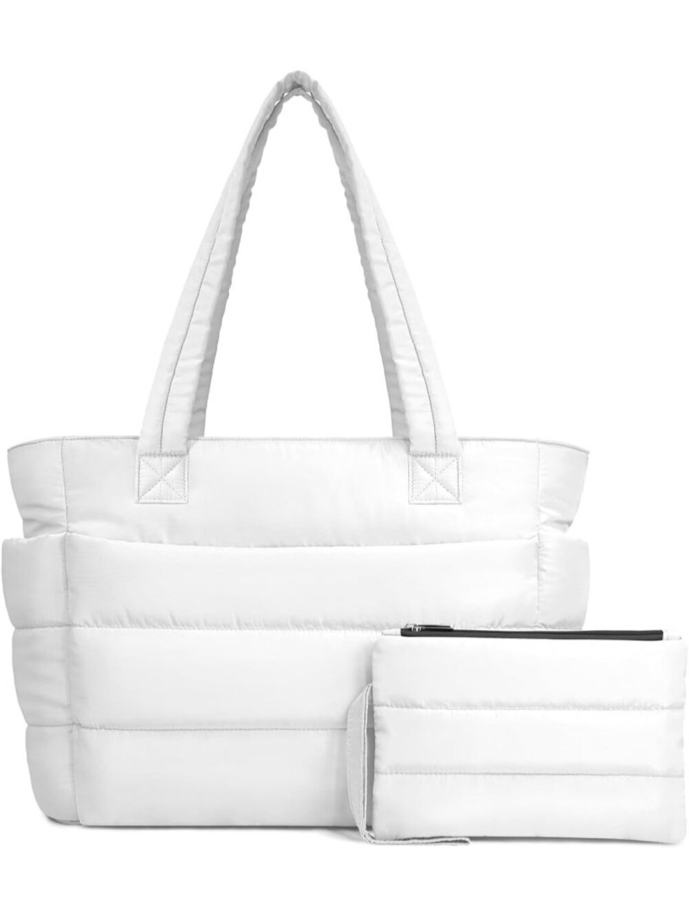 Women's White Travel lightweight Puffy Tote Handbag Quilted Shoulder Bag